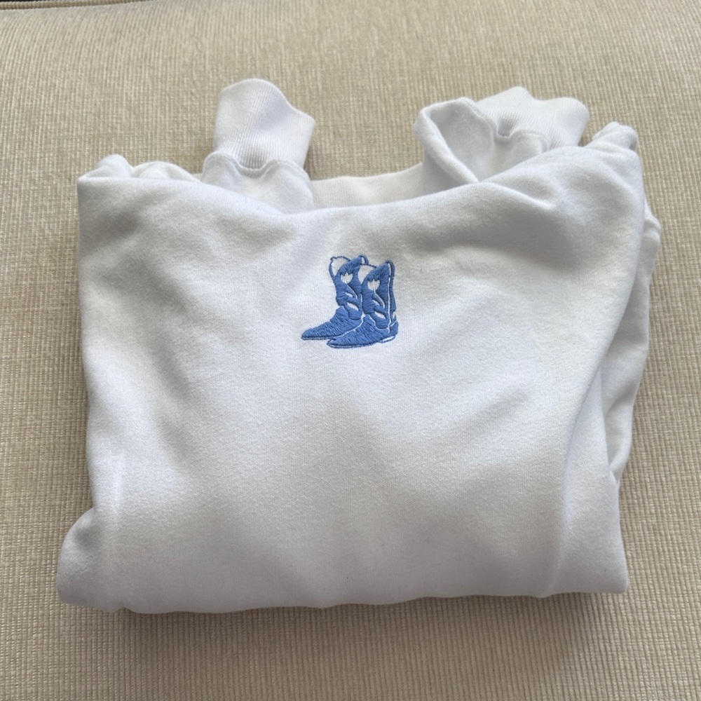 Hollister White Sweater with Blue Embroidery